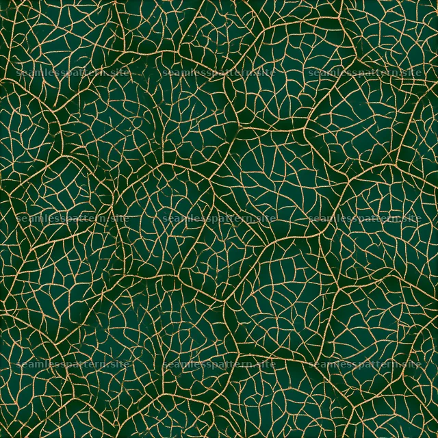 Radiant gold vein lattice repeating pattern on dark green surface