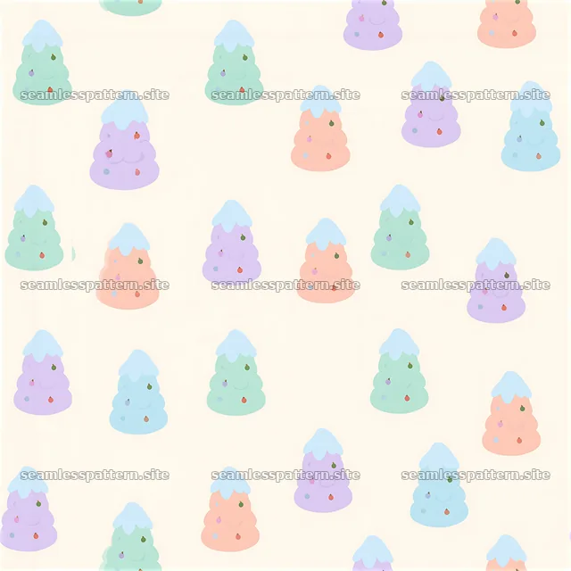 Seamless cartoon Christmas tree pattern with colorful trees and snow