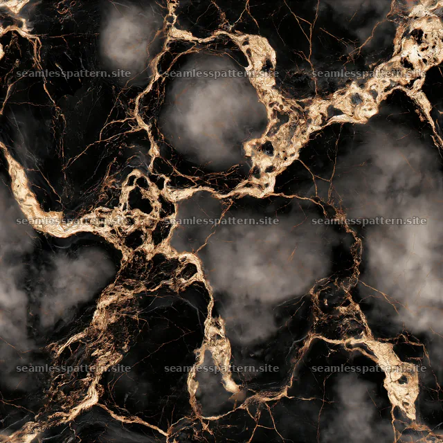Seamless dramatic marble pattern with gold veining on dark background