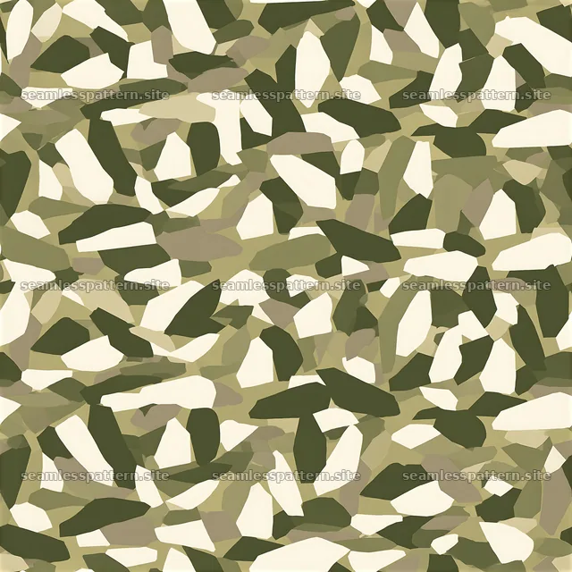 Seamless camouflage pattern with minimalist olive and beige shapes