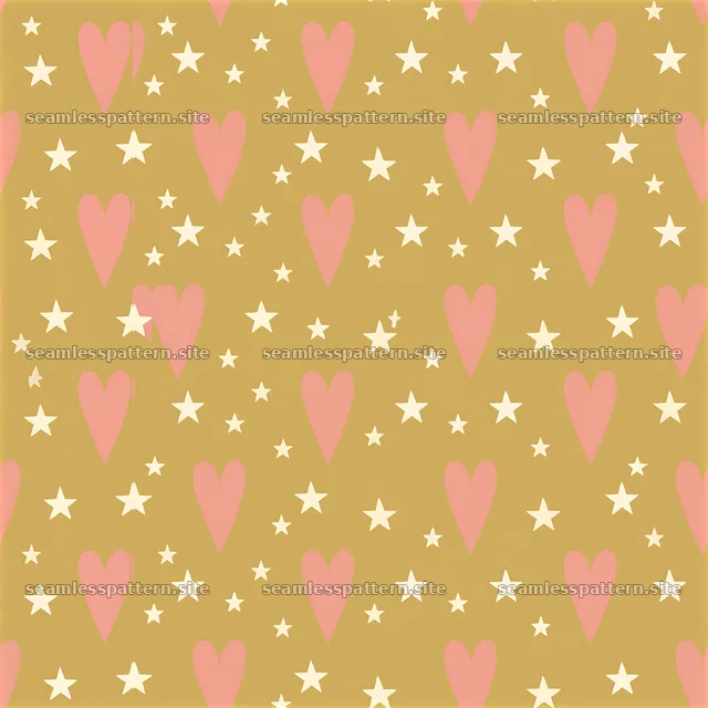 Cute hearts and stars seamless pattern in soft pink and white colors