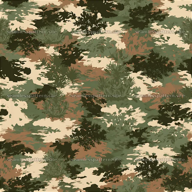 Repeat pattern with woodland camouflage patches