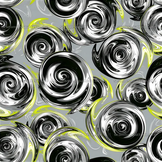 Abstract polished swirls seamless pattern in black and yellow colors