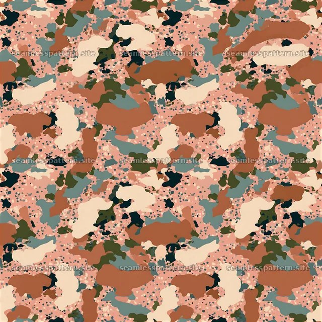 Repeat spotted camouflage pattern features earthy tones