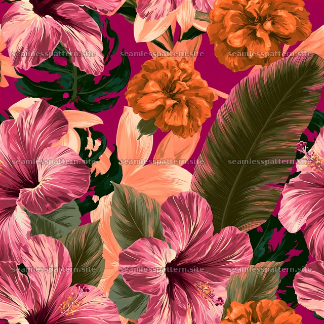 Tropical flower seamless texture with vibrant floral elements