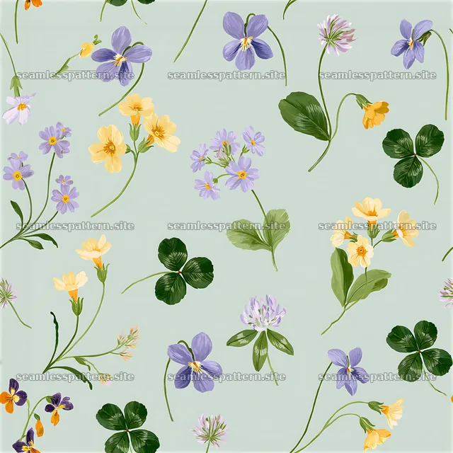 Garden flower seamless pattern with colorful blooms and leaves