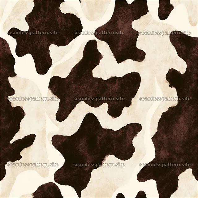 Seamless bold cowhide repeat pattern showcases organic shapes in brown