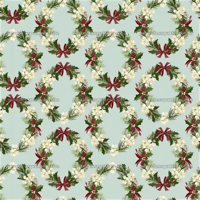 Bright holiday wreath repeating pattern