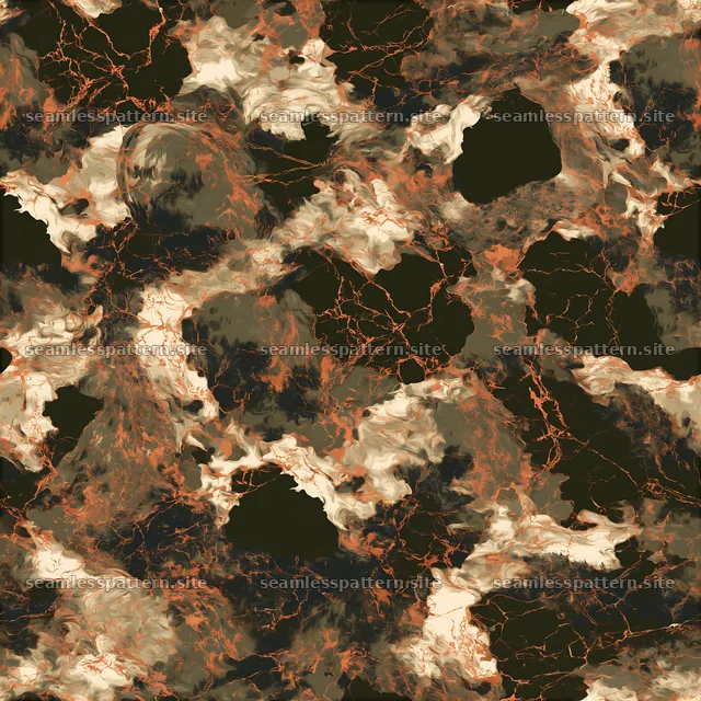 Seamless camouflage pattern with marbled earth textures in diverse shades