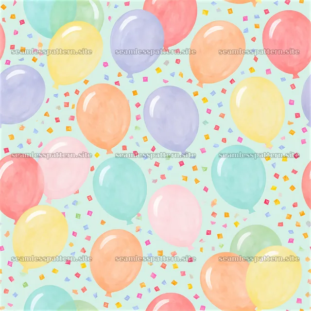 Seamless pattern of colorful balloons and confetti