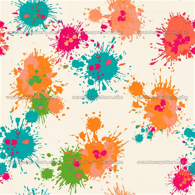 Cheerful color splashes seamless pattern with bright paint dots and lines