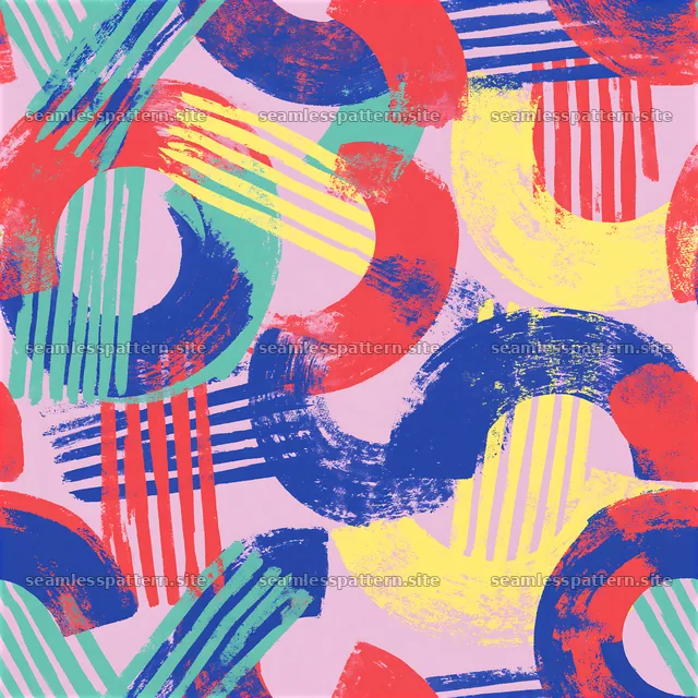 Vibrant gouache brush marks seamless pattern with bold colors