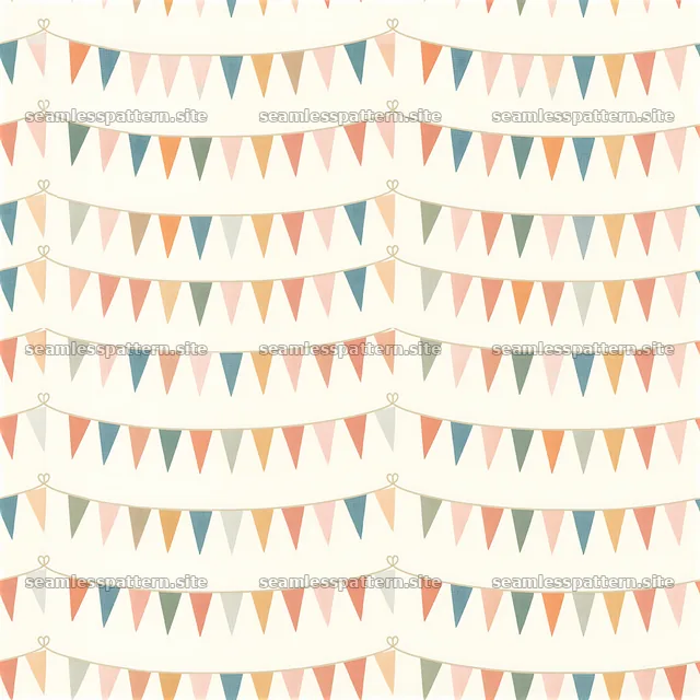 Birthday bunting seamless pattern with colorful flags on a light background