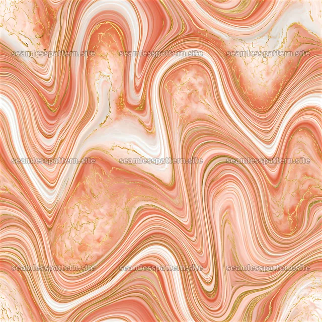 Seamless fluid marble repeat pattern with gold veining and pink tones