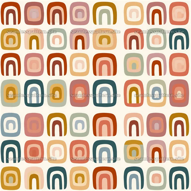 Colorful rainbow seamless pattern with rounded shapes in various colors