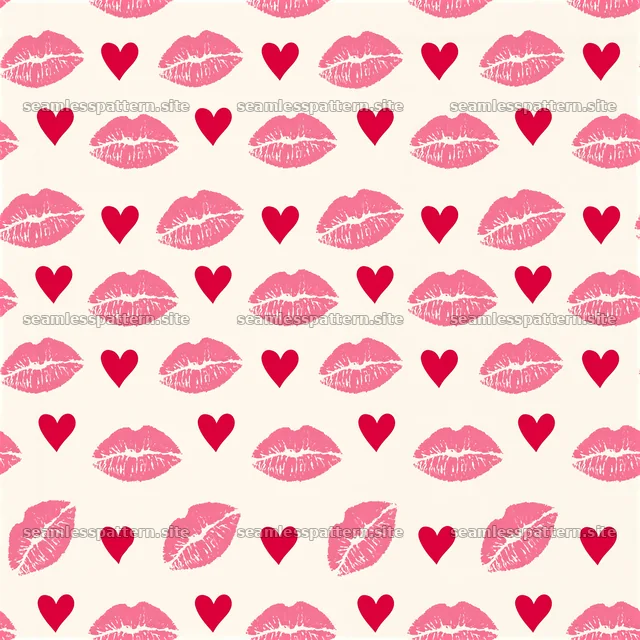 Tileable texture with pink kisses and red hearts