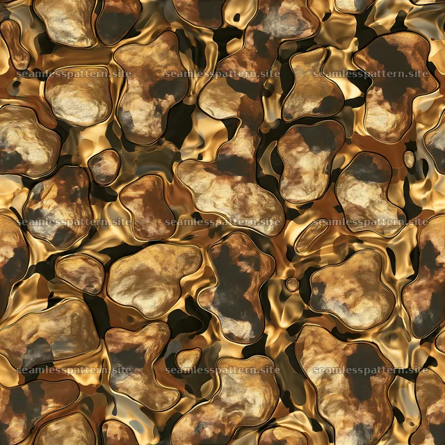 The pattern showcases fluid shapes with a golden liquid effect