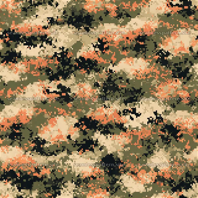 Seamless digital camouflage pattern in earth tones and shades