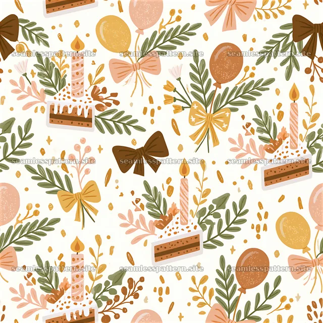 Birthday vintage seamless pattern featuring cake and party elements