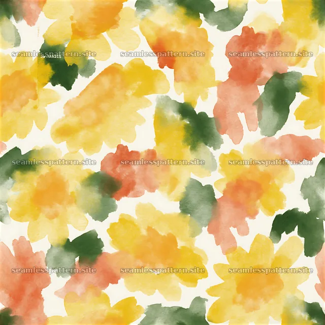 Repeating watercolor wash pattern with flowers and leaves
