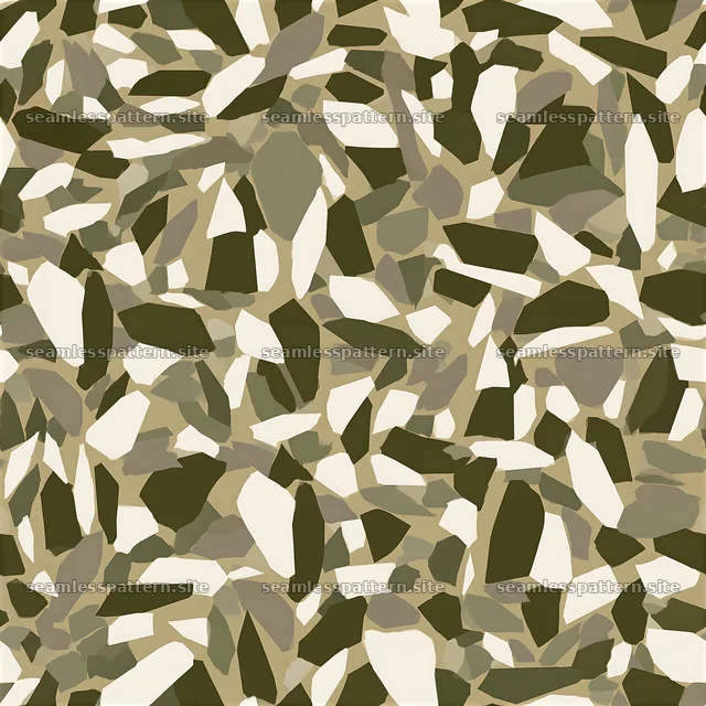Seamless camouflage pattern with minimalist olive and beige shapes