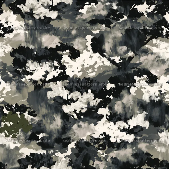 Seamless hand-painted camouflage pattern in black and grey