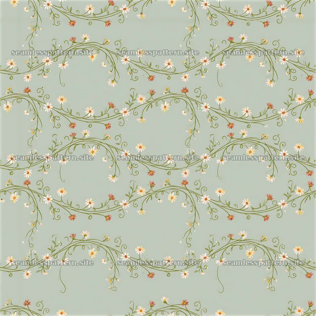Flower garland seamless pattern with delicate blooms and greenery