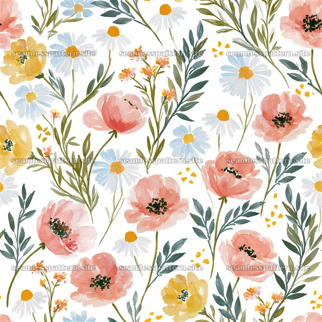 Vintage floral repeat pattern in soft colors with floral designs