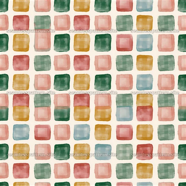Funky gingham seamless pattern with squares in multiple colors