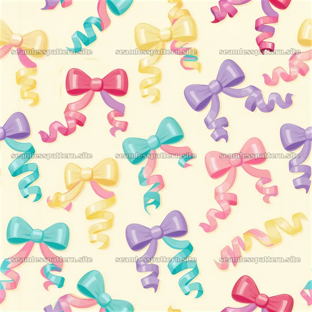 Cute bows and ribbons seamless pattern in bright colors on light background