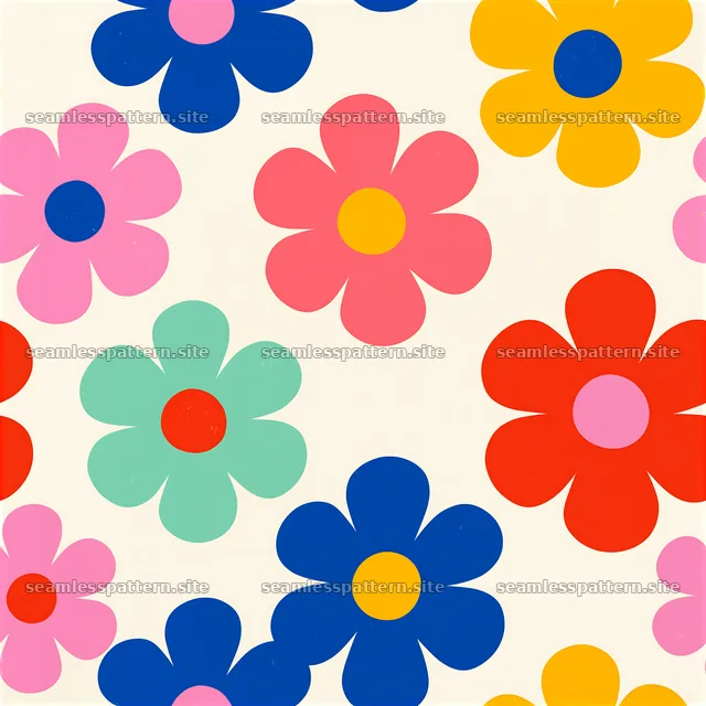Multicolor floral dots tileable pattern with vibrant colors on light background