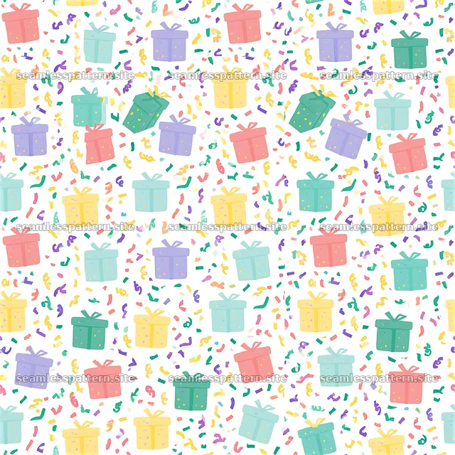 Repeating pattern with confetti gift boxes