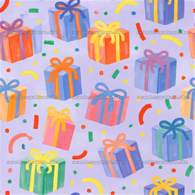 Birthday hand-painted tileable texture with colorful gift boxes