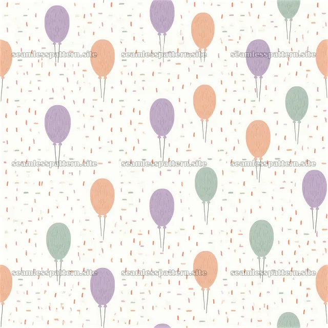 Repeating pattern of balloons and confetti in a minimalist style