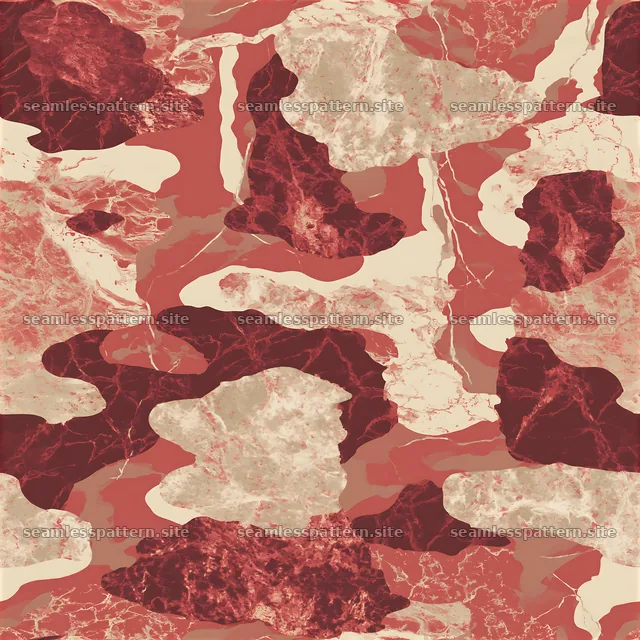 Red marbled camouflage seamless pattern with bold shapes and colors