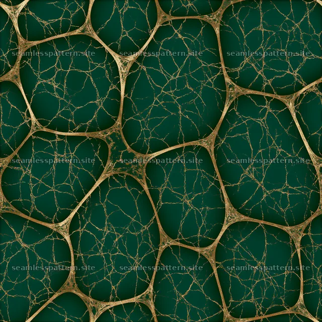 Radiant gold vein lattice repeating pattern on dark green surface
