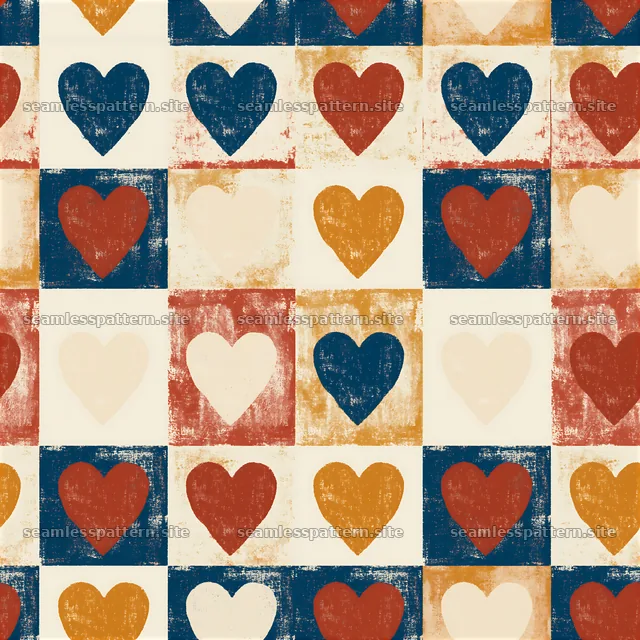 Heart checkerboard repeating pattern of hearts in various colors