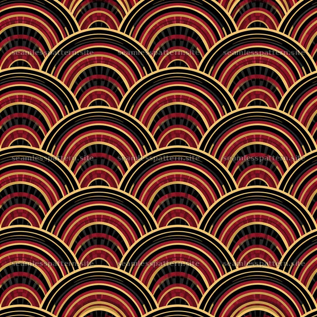 Rainbow curve black red gold seamless pattern design in detail