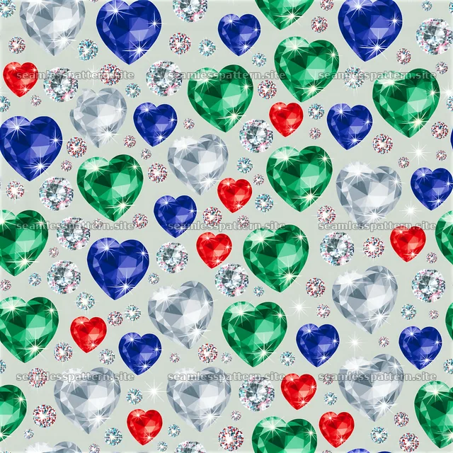 Heart crystals repeating pattern with colorful gem shapes