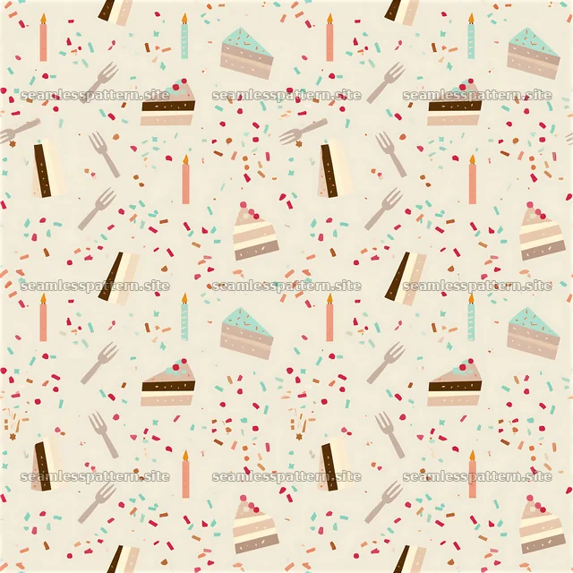 Birthday minimalist seamless pattern featuring cake, candles, and sprinkles